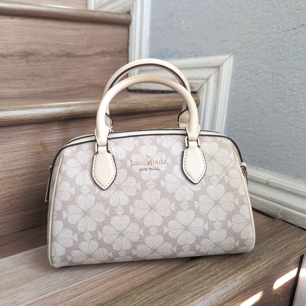 Nwt Kate Spade Kg483 Signature Spade Flower Duffle Crossbody Dark Beige $349